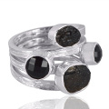 Anillo de plata de moda de la piedra preciosa 925 de la venta al por mayor negra elegante de Onyx